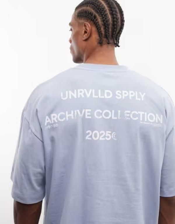 エイソス メンズ トップス Tシャツ グラフィック ASOS DESIGN oversized Tshirt with text graphic BLUE BLIZZARD ブルー 8,865円