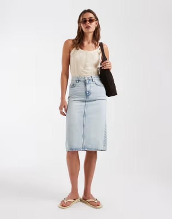 アンドアザーストーリーズ レディース ボトムスカート ミディ デニム Other Stories denimidi skirt in light blue wash LIGHT BLUE ブルー