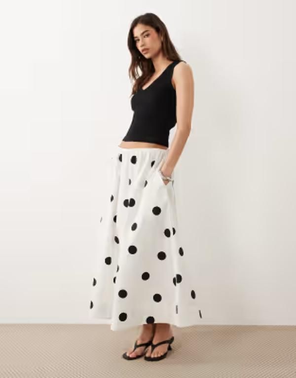 ノーバディーズ チャイルド レディース ボトムスカート ドット柄 ドット プリント コットン マキシ Nobodys Child Kitty cotton elastic waist pocket d