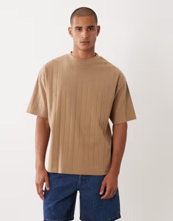 エイソス メンズ トップス Tシャツ ASOS DESIGN oversized tshirt in mid brown wide rib Kelp ブラウン 8,865円
