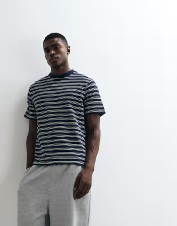 セレクティッド メンズ トップス Tシャツ Selected heavyweight seersucker striped Tshirt and Navy Blazer ネイビー