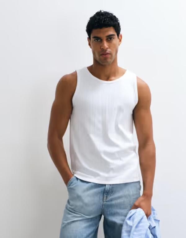 セレクティッド メンズ トップス ベスト リブ Selected ribbed tank top Bright White ホワイト