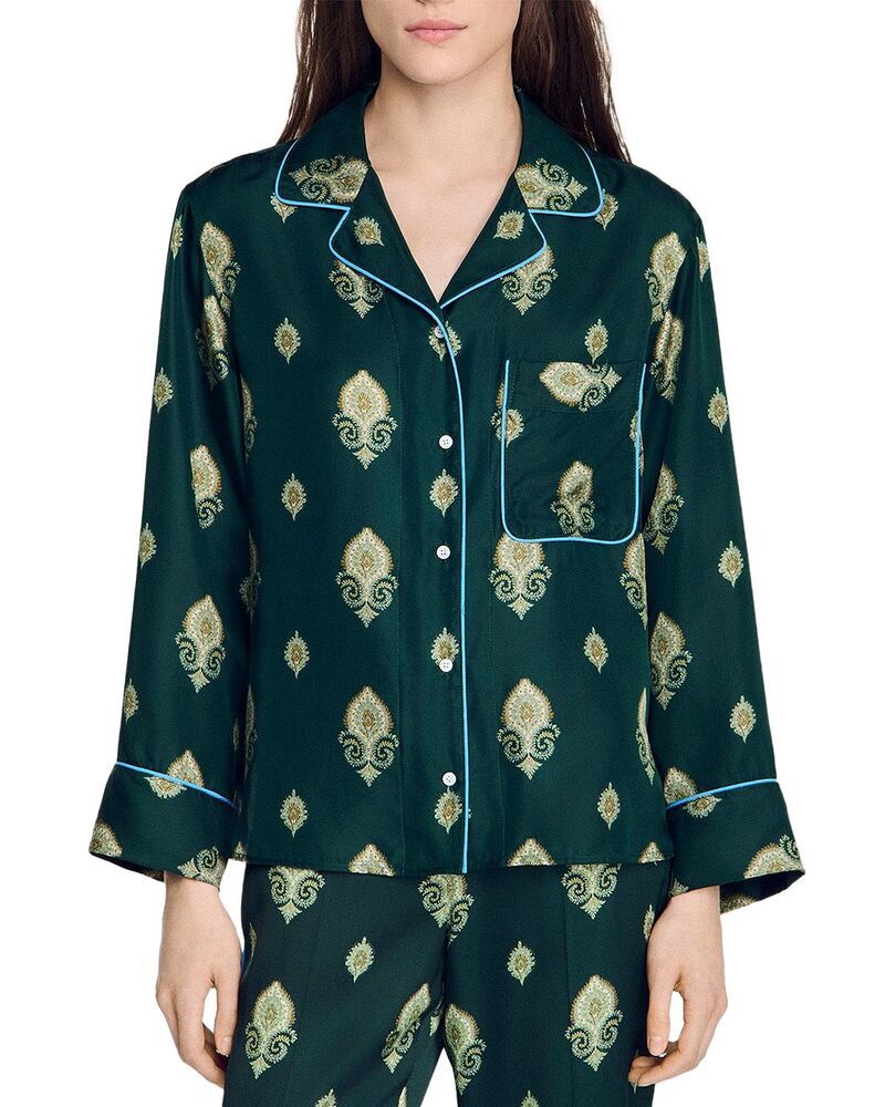 サンドロ レディース アウター パーカー・スウェット プリント シャツ Sandro Paisley Print Pajama Shirt Green グリーン 60,390円