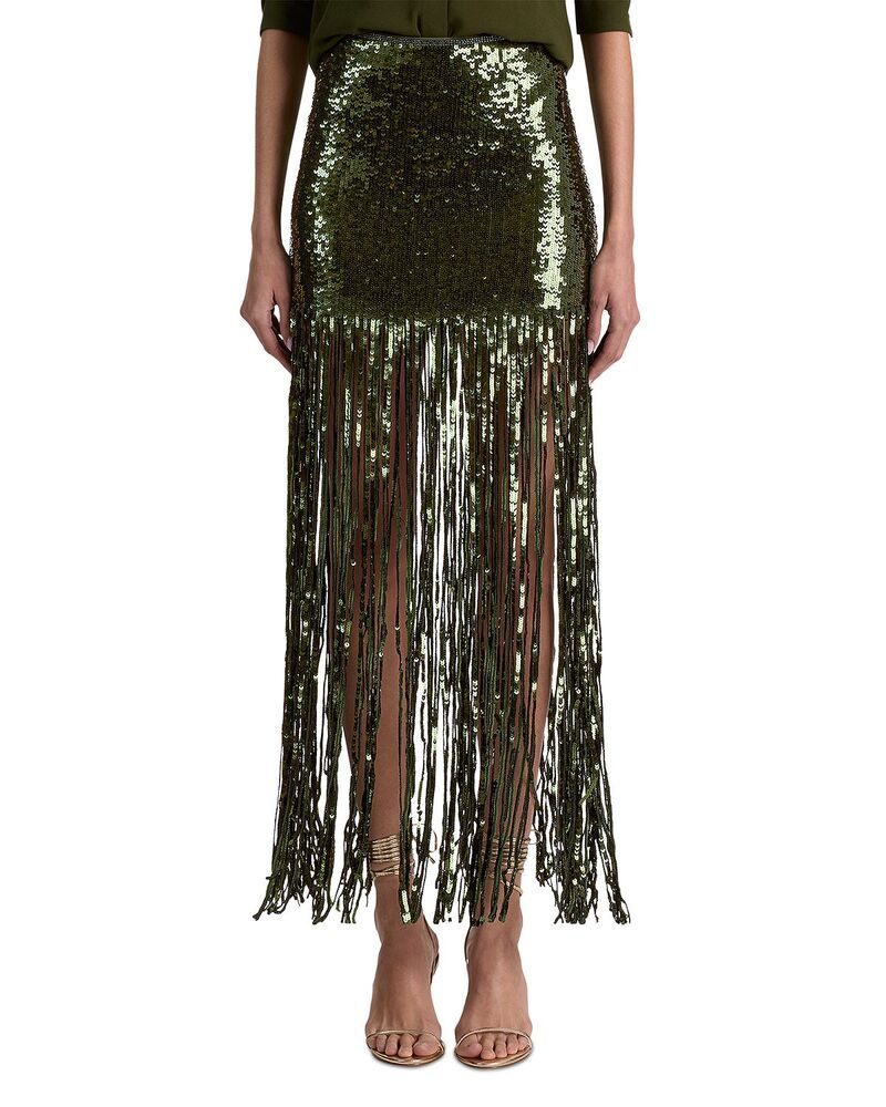 アリスアンドオリビア レディース ボトムスカート スパンコール フリンジ Alice and Olivia Kendra Sequinned Fringe Skirt Dark Fern 131,900円