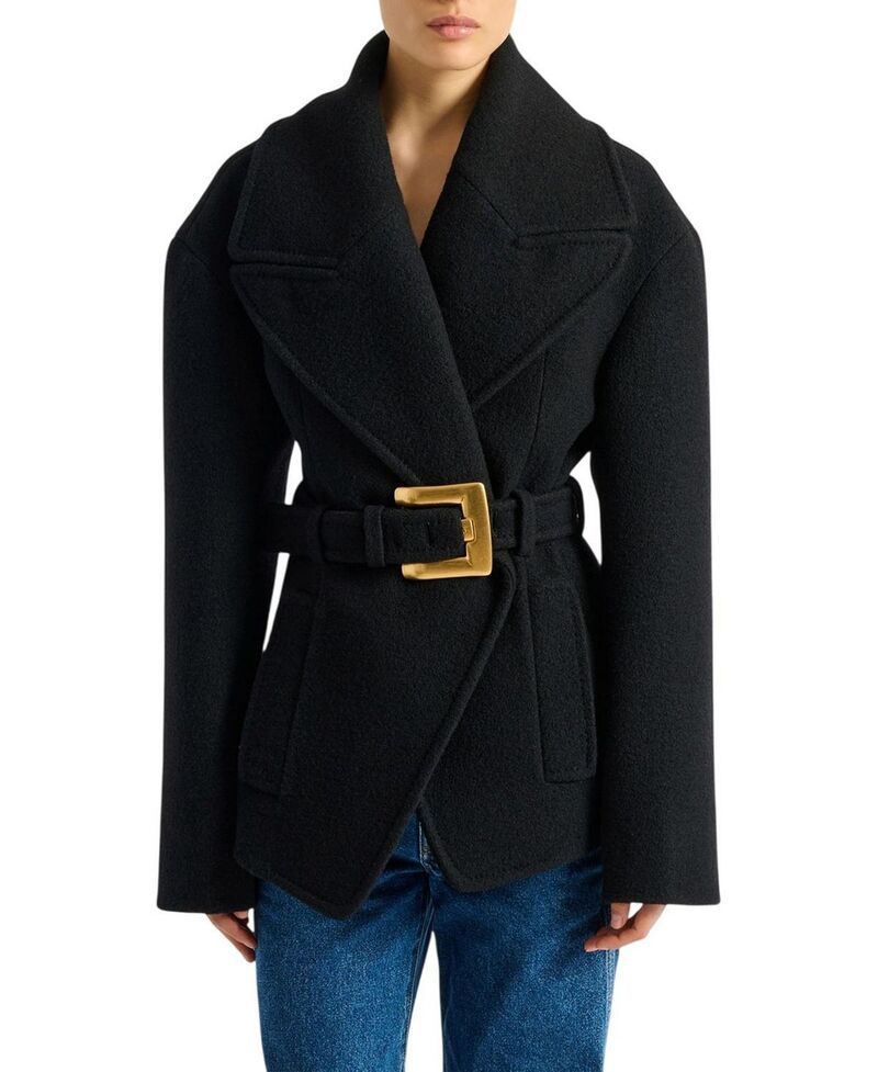 バルマン レディース アウター コート ウール Balmain Belted Wool Pea Coat Black ブラック