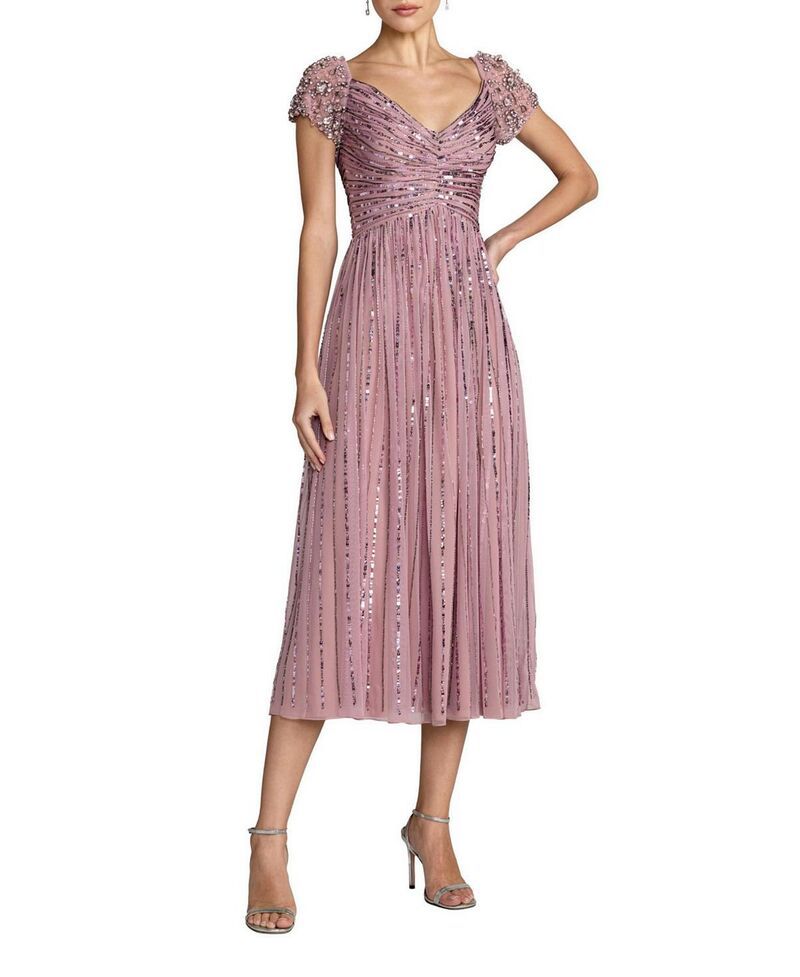 マックダガル レディース トップス ワンピース メッシュ ミディ スパンコール Mac Duggal Sequin Mesh Midi Dress With Beaded Shoulders Vint