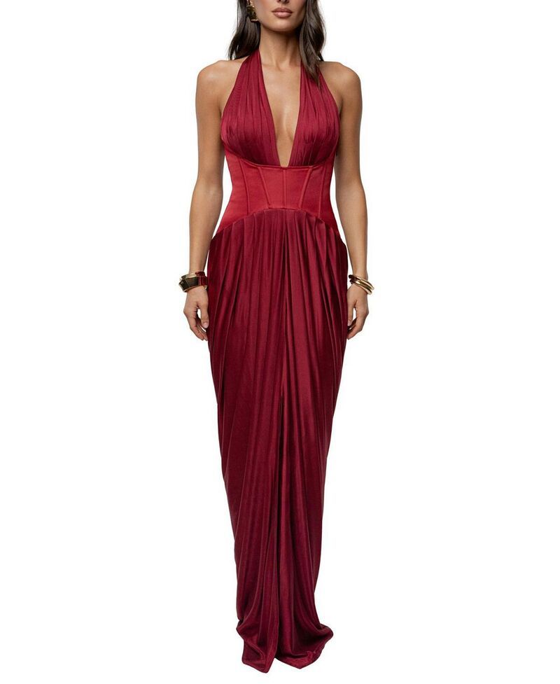 ジェイラックスレーベル レディース トップス ワンピース ドレープ マキシ JLUXLABEL Drape Andestiny Maxi Dress Burgundy バーガンディ