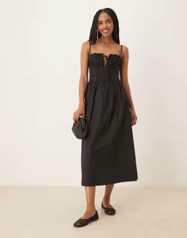 グラマラス レディース トップス ワンピース ミディ Glamorous poplin midi dress with tie bust Black ブラック