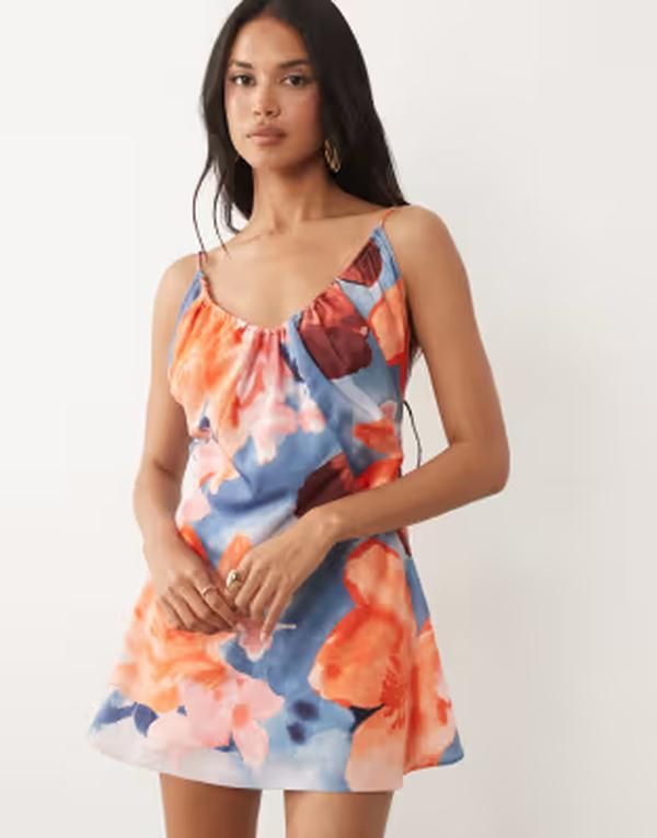 エイソス レディース トップス ワンピース プリント ミニ サテン ASOS DESIGN bias cut scoop neck low back satin mini dress in brigh 16,635円