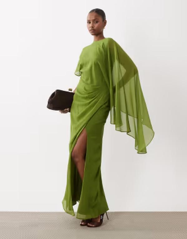 エイソス レディース トップス ワンピース ケープデザイン ドレープ キャップ ケープ マキシ ASOS DESIGN cape sleeve bias cut draped maxi dress w 20,235円