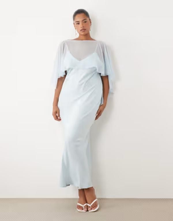 エイソス レディース トップス ワンピース ケープデザイン サテン キャップ ケープ マキシ ASOS Curve ASOS DESIGN Curve satin cape layer maxi dr