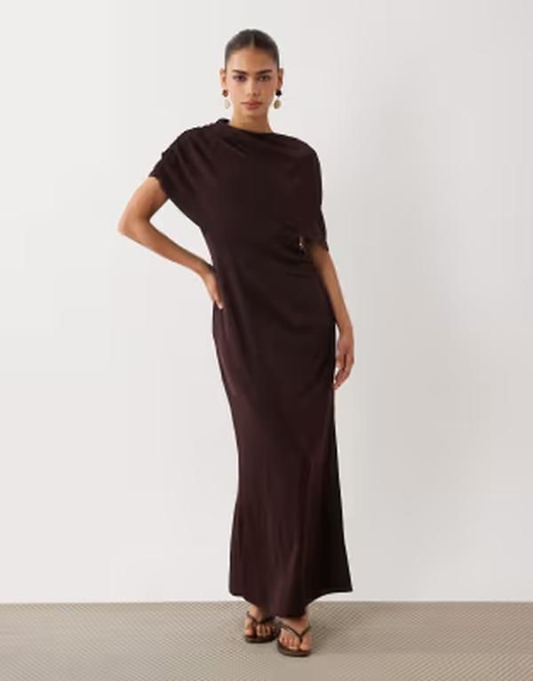 エイソス レディース トップス ワンピース ミディ ASOS DESIGN fallen shoulder slinky midi dress in chocolate チョコレート 19,426円