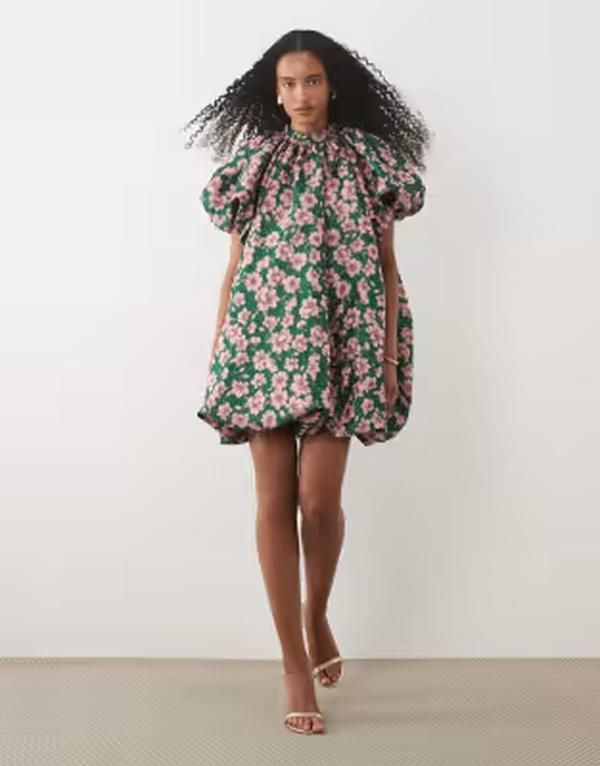シスタージュン レディース トップス ワンピース ハイネック フラワー柄 ミニ フラワー Sister Jane Colette jacquard high neck puff sleeve bubb