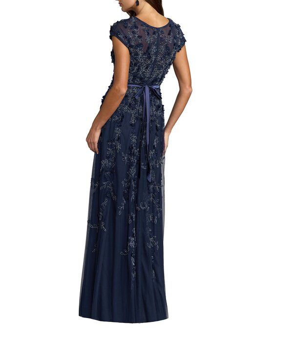 マックダガル レディース トップス ワンピース A ライン フラワー柄 メッシュ キャップ フラワー Mac Duggal Illusion Round Neck Cap Sleeve Floral