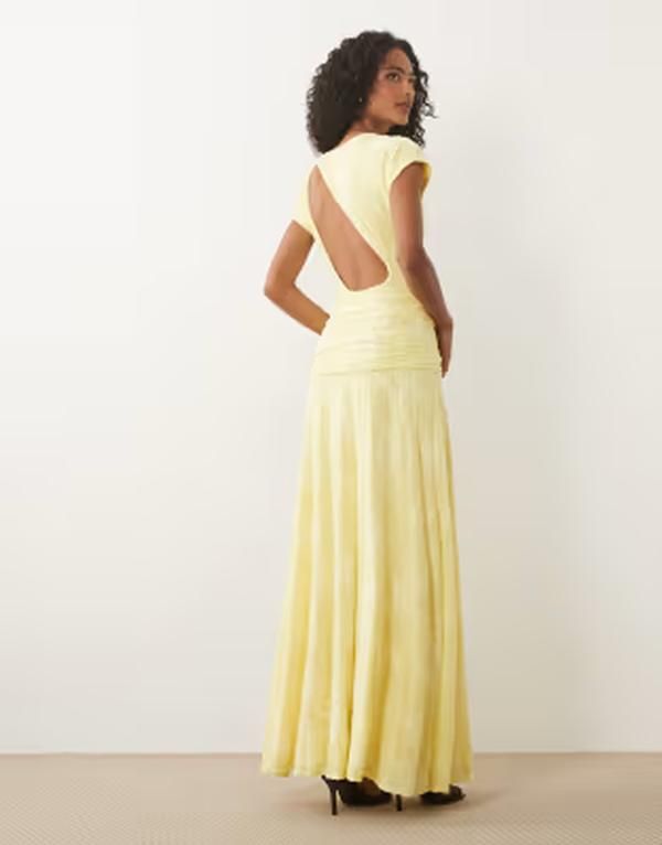 エイソス レディース トップス ワンピース ギャザー レース マキシ ASOS DESIGN devore lace ruchedetail short sleeve maxi dress in le