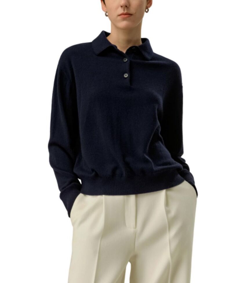 リリーシルク レディース トップス ポロシャツ LILYSILK Baby Cashmere Polo Shirt Navy Blue ネイビー