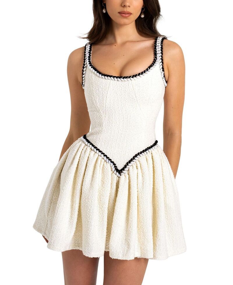 ミスサークル レディース トップス ワンピース ミニ ツイード Miss Circle Coco Boucle Tweed V Waist Mini Dress White ホワイト
