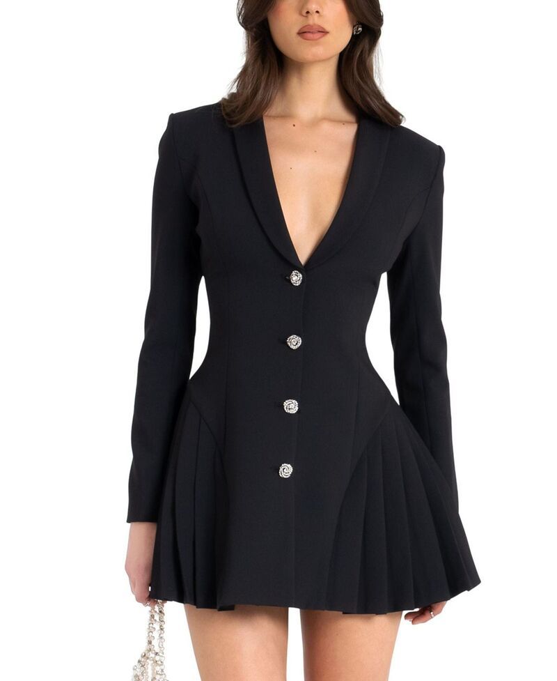 ミスサークル レディース トップス ワンピース プリーツ ミニ ブレザー Miss Circle Ria Blazer Mini Dress with Crystal Button and Pleat