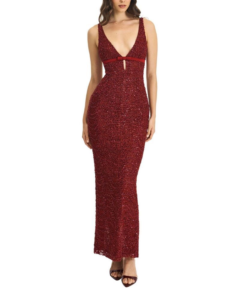 ミスサークル レディース トップス ワンピースパンコール マキシ Miss Circlelora Sequin Beaded Keyhole Maxi Dress Crimson クリムゾン