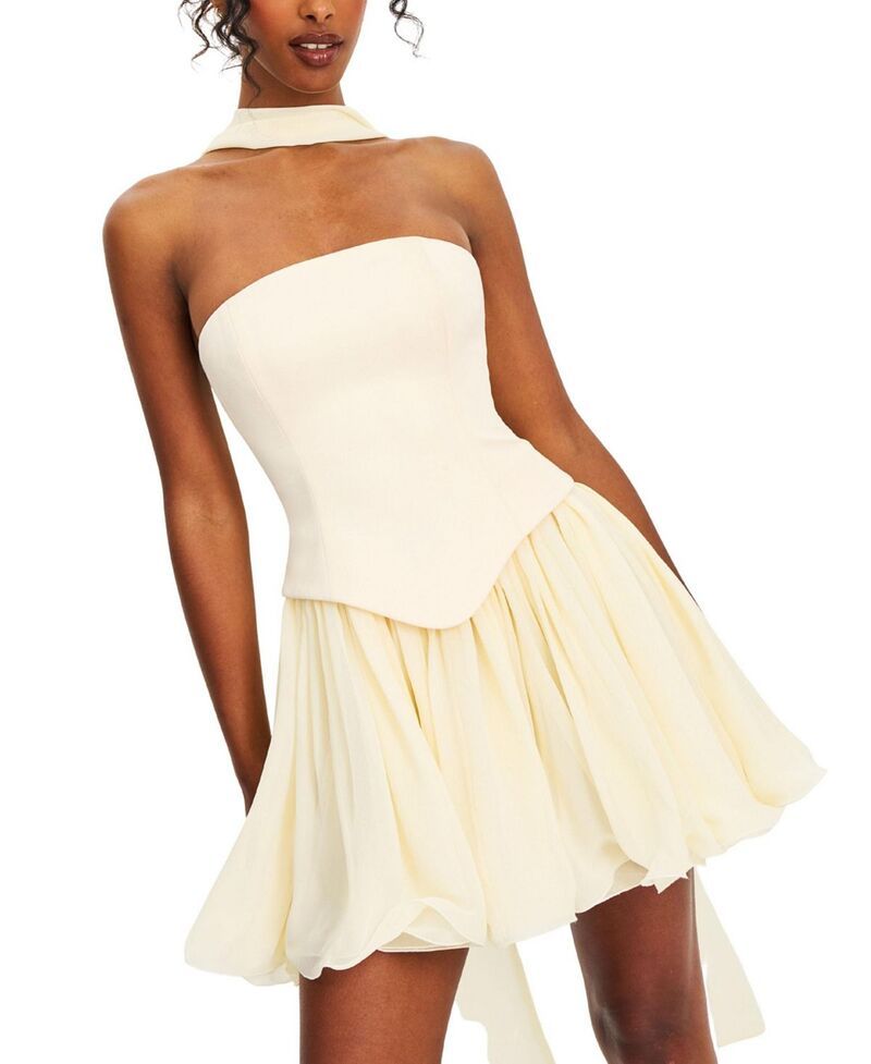 ミスサークル レディース トップス ワンピース ミニ Miss Circle Valentinna Boned Curvedge Peplum Scarf Mini Dress Yellow イエロー