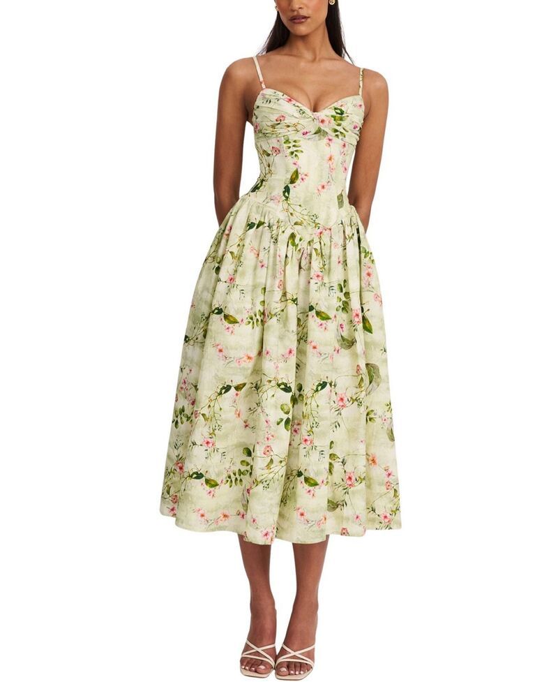 ミスサークル レディース トップス ワンピース フラワー柄 プリント ギャザー ミディ リネン フラワー Miss Circle Jacinda Floral Print Ruched Breast