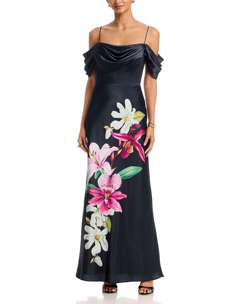 エリザジェイ レディース トップス ワンピース フラワー柄 ドレープ フラワー Eliza J Floral Draped Sleeve Corset Gown Black Floral ブラック