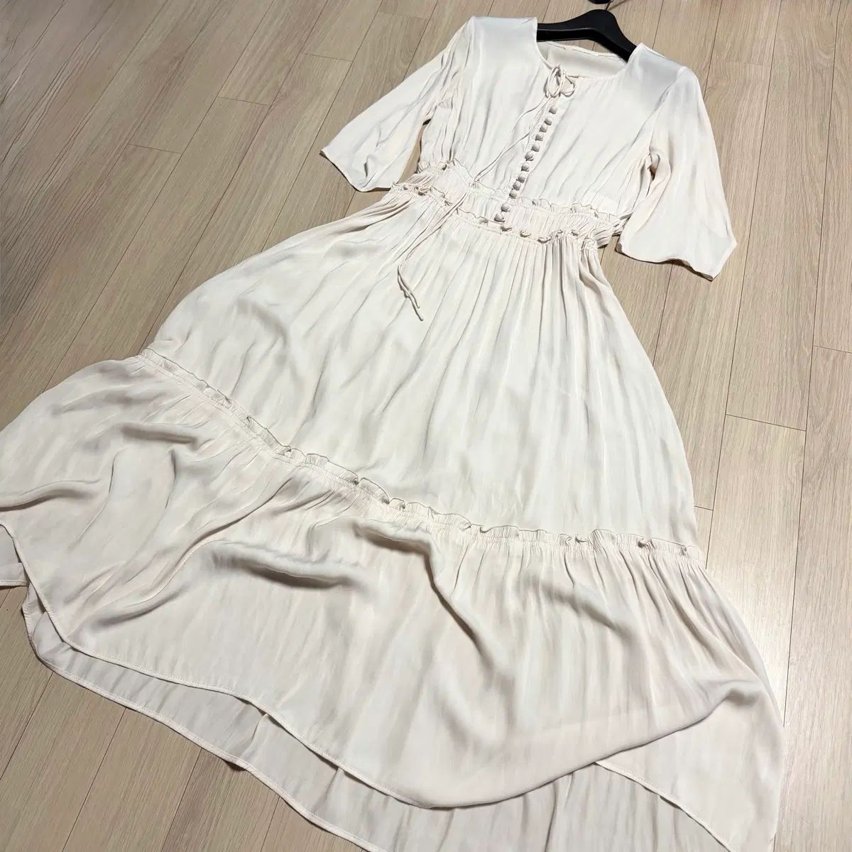 レ バカンス シャーリング ロング Bon voyage dress Shell ivory シフォン フリル 7分袖 ワンピース BONVOYAGE セルフウェディング リゾートスタイル リゾート リゾートスタイル LESVACANCES