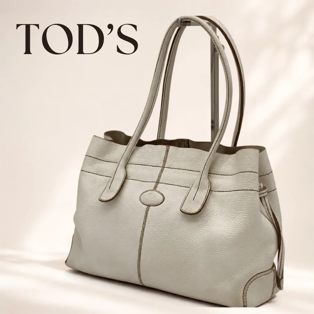 Tod's トッズ ハンドバッグ レザー ホワイト ステッチ ロゴ 肩掛け