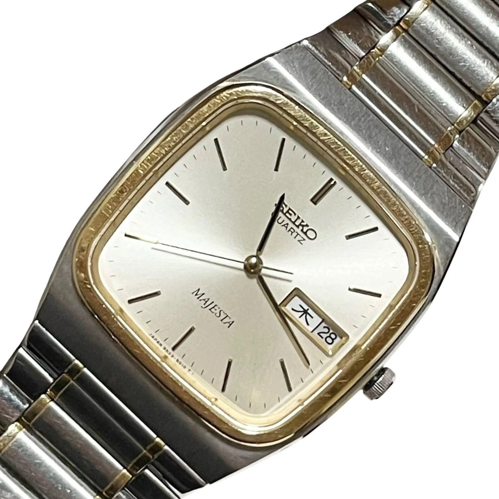 稼働/新品電池　SEIKO　セイコー　MAJESTA　マジェスタ　9533-501B　腕時計　クォーツ　ヴィンテージ　デイデイト　メンズ　スクエア　コンビカラー　シルバー　ゴールド　メタルバンド【af28】 29,120円