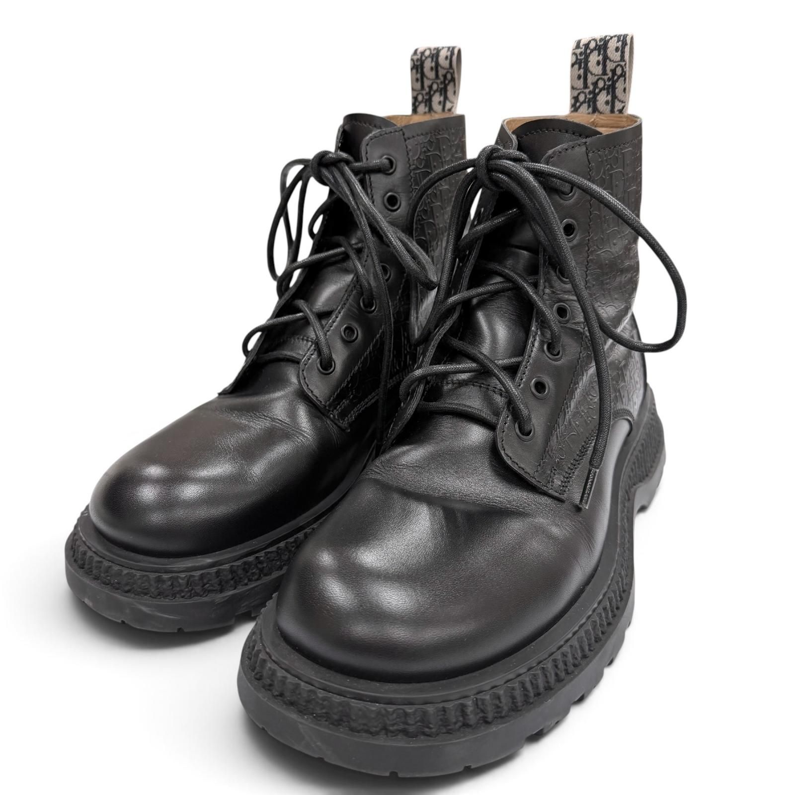 美品▼DIOR ディオール オム BUFFALO LACE-UP BOOTS レザー オブリーク レースアップ ブーツ ブラック 41 イタリア製 メンズ 42,900円