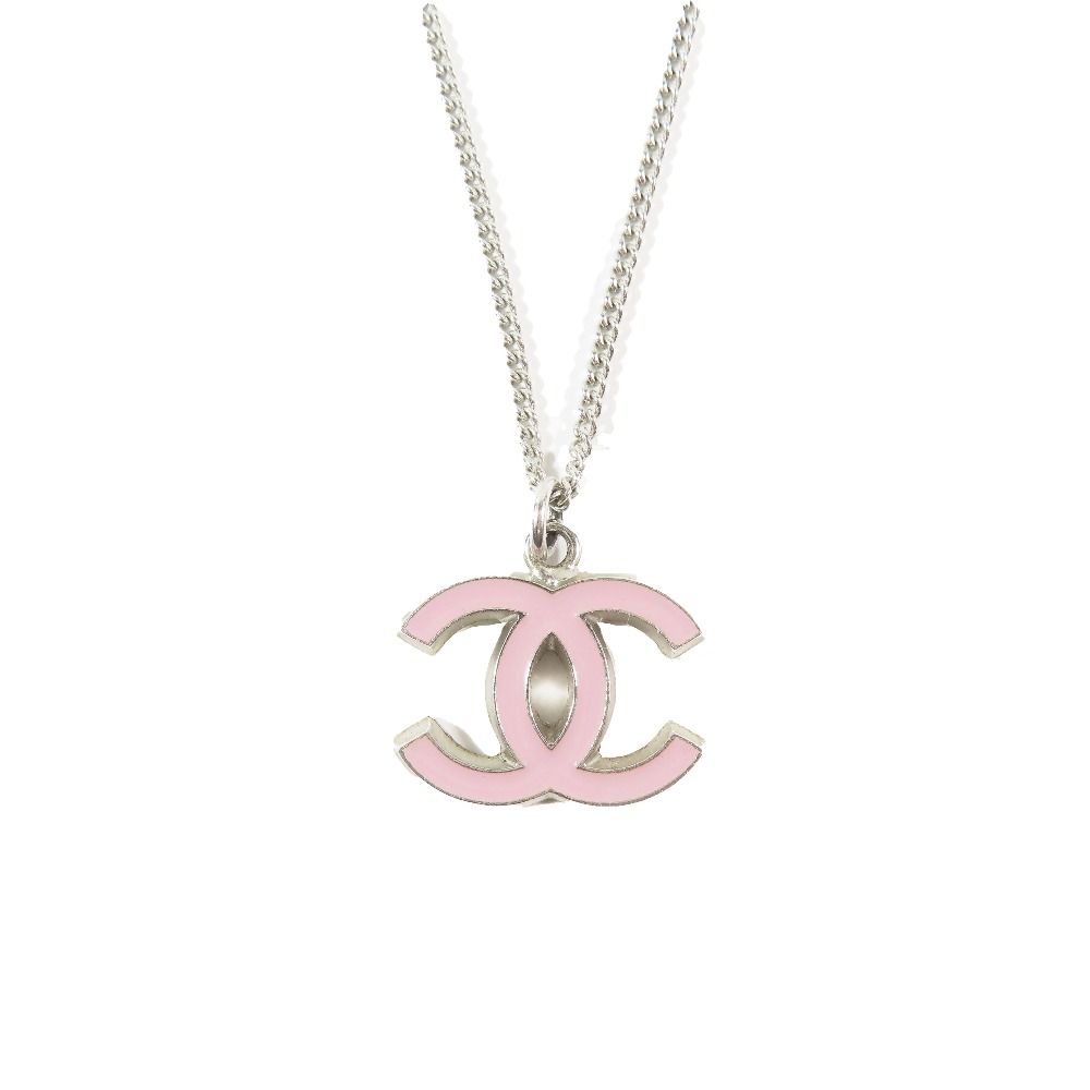 상태 좋음 CHANEL 샤넬 05A 코코 마크 체인 목걸이 악세사리 쥬얼리 실버 핑크 여성용 중고 의류 중고 의류 중고