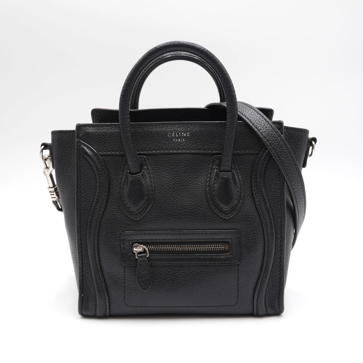 CELINE（セリーヌ）ラゲージ ナノ 2WAY ハンドバッグ ショルダーバッグ ドラムドカーフスキン ブラック シルバー金具 レディース【中古】 109,940円