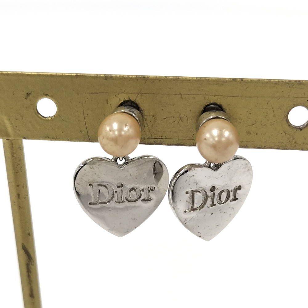 346 クリスチャンディオール ハートモチーフ パール 両耳 ピアス Christian Dior ピアス ハートモチーフ フェイクパール シルバー