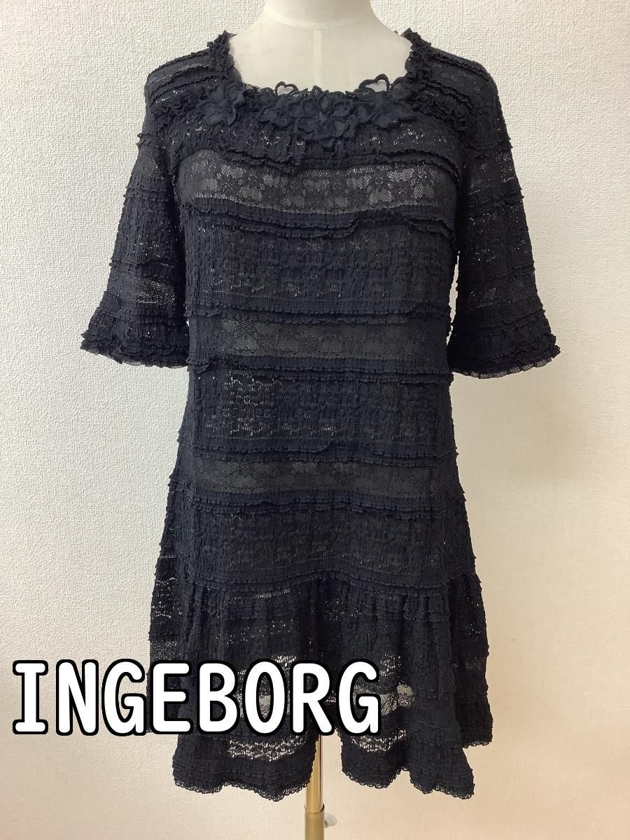 インゲボルグ (INGEBORG) 総レースチュニック 黒 ストレッチ 美品