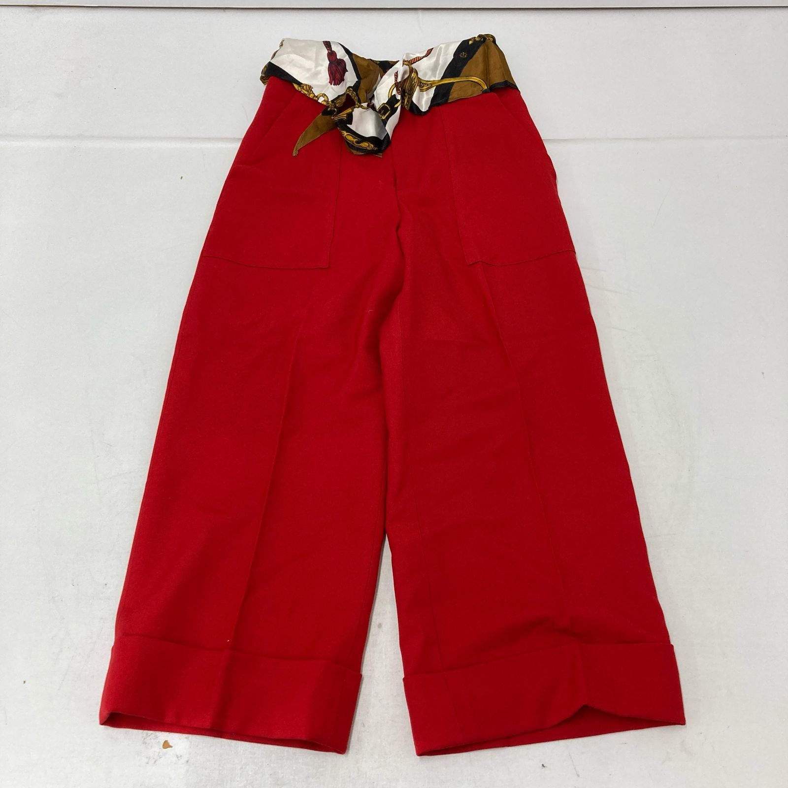 △ トーガ アーカイブス TOGA ARCHIVES ワイド スリット パンツ レディース S 18AW インサイドスカーフ ドッキング ウール キュプラ 日本製 古着