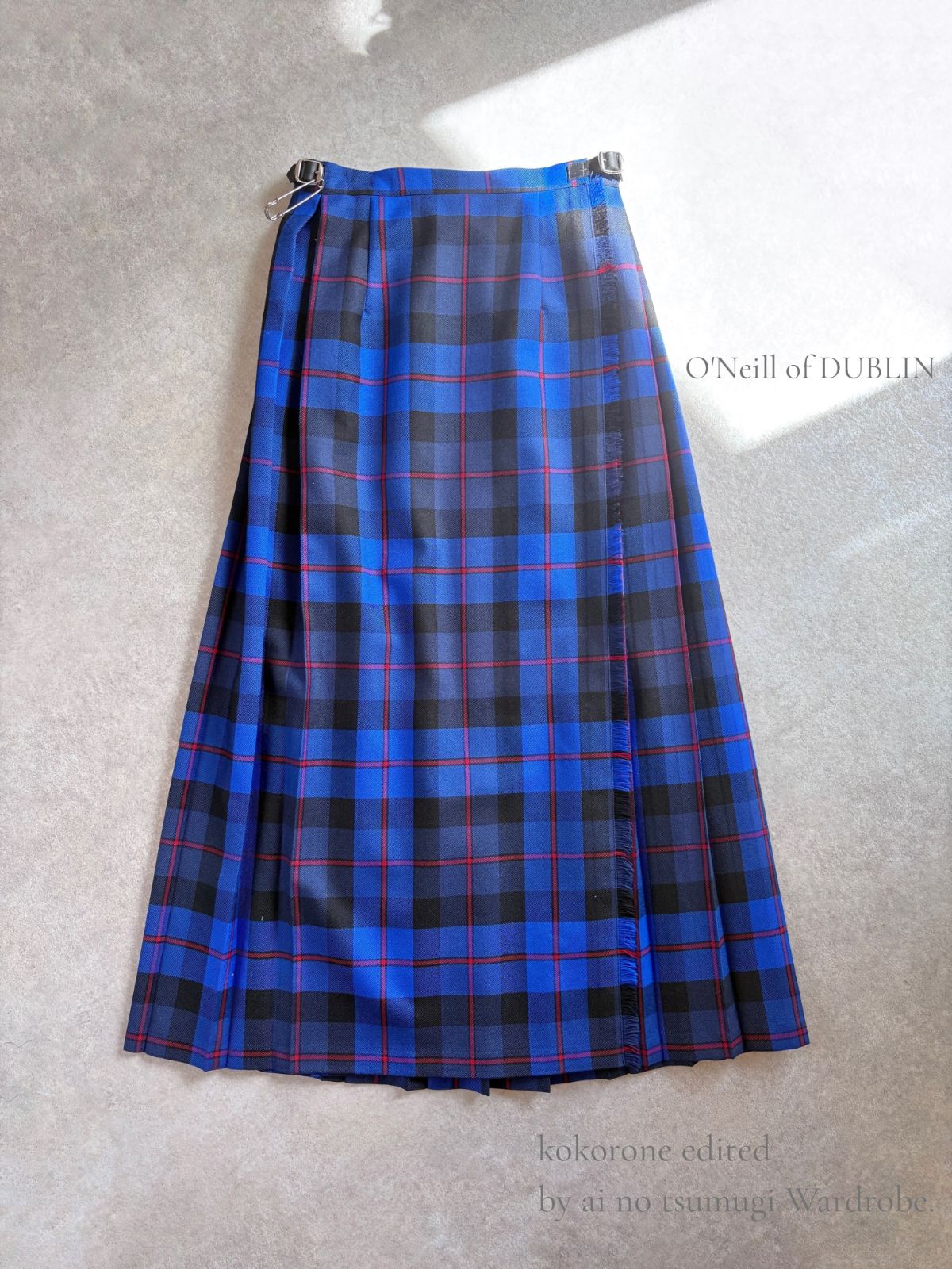 O’Neil of Dublin オニールオブダブリン Maxi Kilt Skirt タータンチェック キルトスカート old boley ブルー×レッド ウール100% アイルランド製 管理番号06