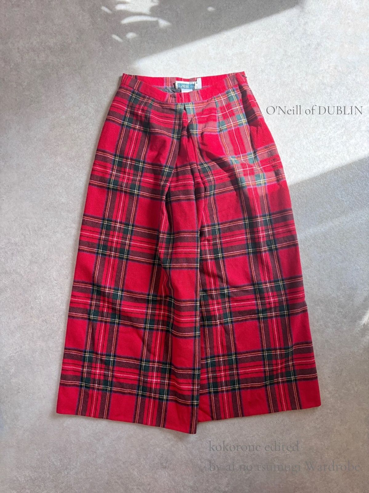 O’Neil of Dublin オニールオブダブリン タータンチェック ワイドパンツ レッド ウール混 アイルランド製 管理番号07 13,292円