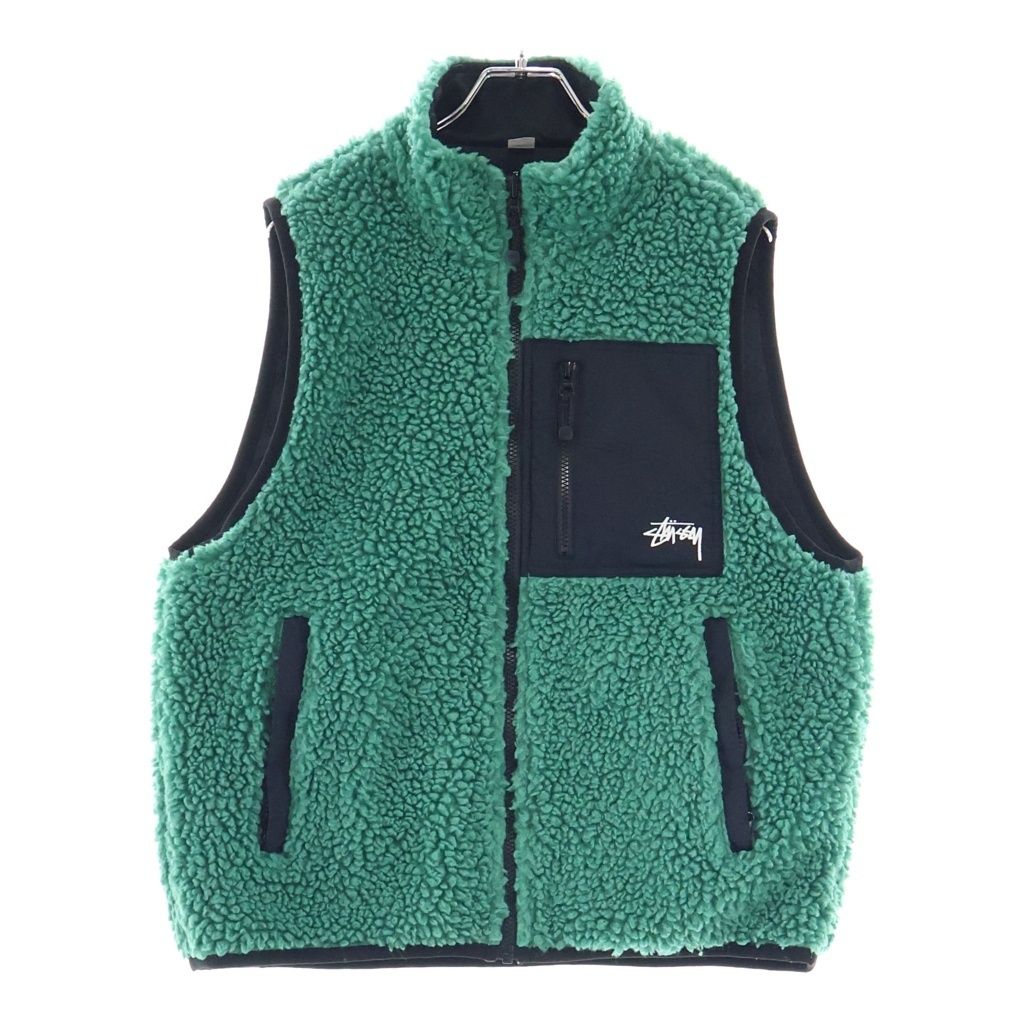 STUSSY (ステューシー) SHERPA REVERSIBLE VEST シェルパ リバーシブル ボアベスト グリーン/ブラック 118528