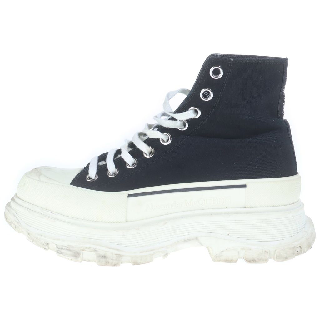 Alexander McQueen (アレキサンダーマックイーン) トレッドスリック チャンキーソールキャンバスレザーハイカットスニーカー ブラック/ホワイト 604254 16,093円
