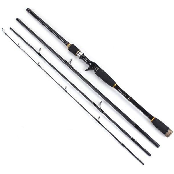 コンパクトに持ち運べるトラベルロッド(パックロッド) 4ピース カーボン製 2.1m 135g スピニング/ベイト ルアー10-25g ライン12-25lb ブラック 7,840円