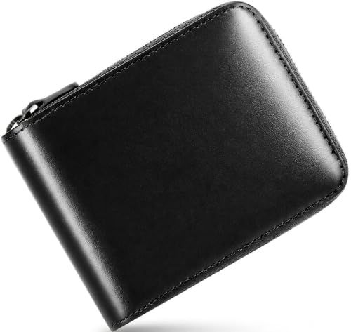 ☆新品☆栃木レザー 財布 メンズ 二つ折り BOX型小銭入れ カード収納14枚 ラウンドファスナー ビジネス向け ギフトボックス付き bb059bd7
