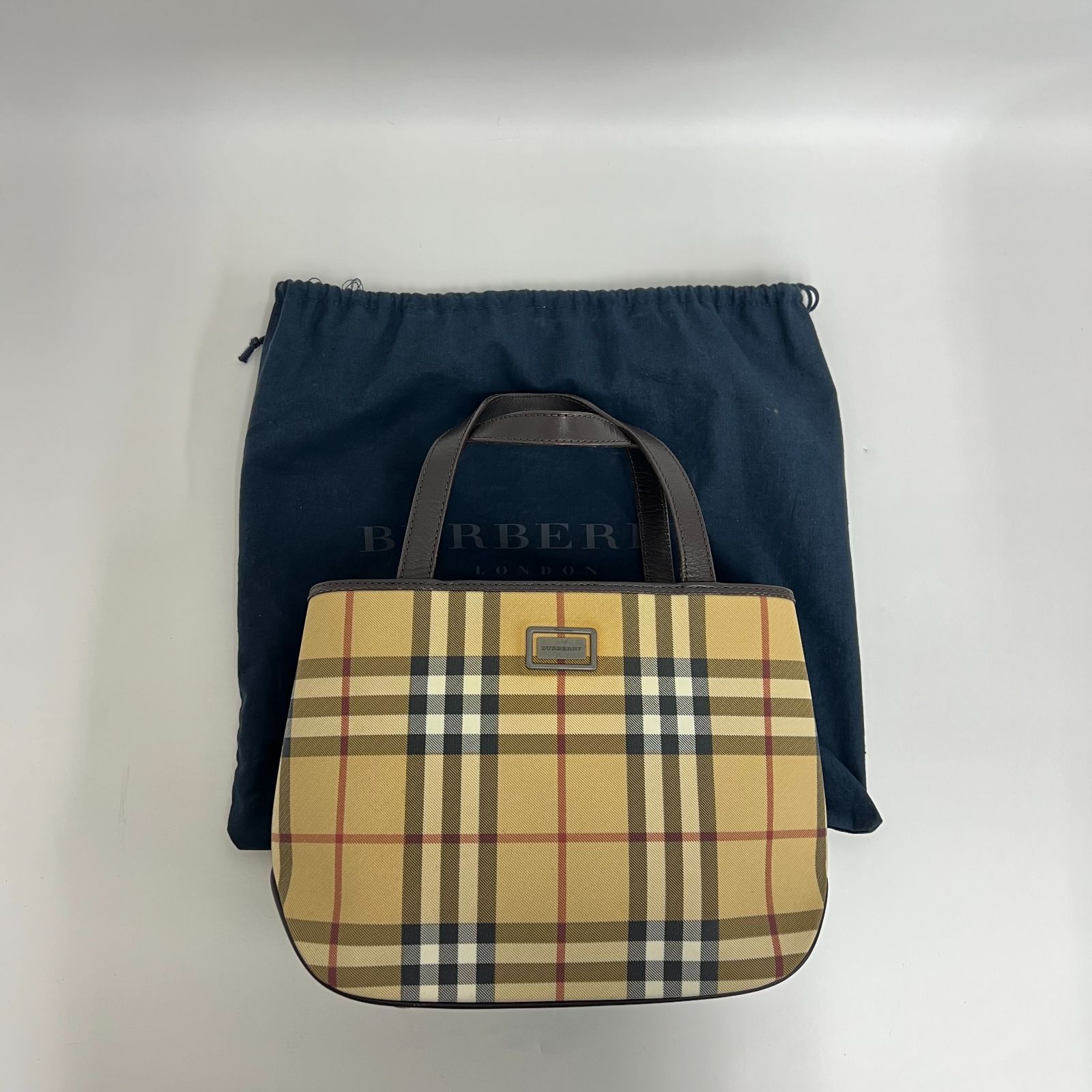美品】BURBERRY LONDON ハンドバッグ ノバチェック キャンバス レザー