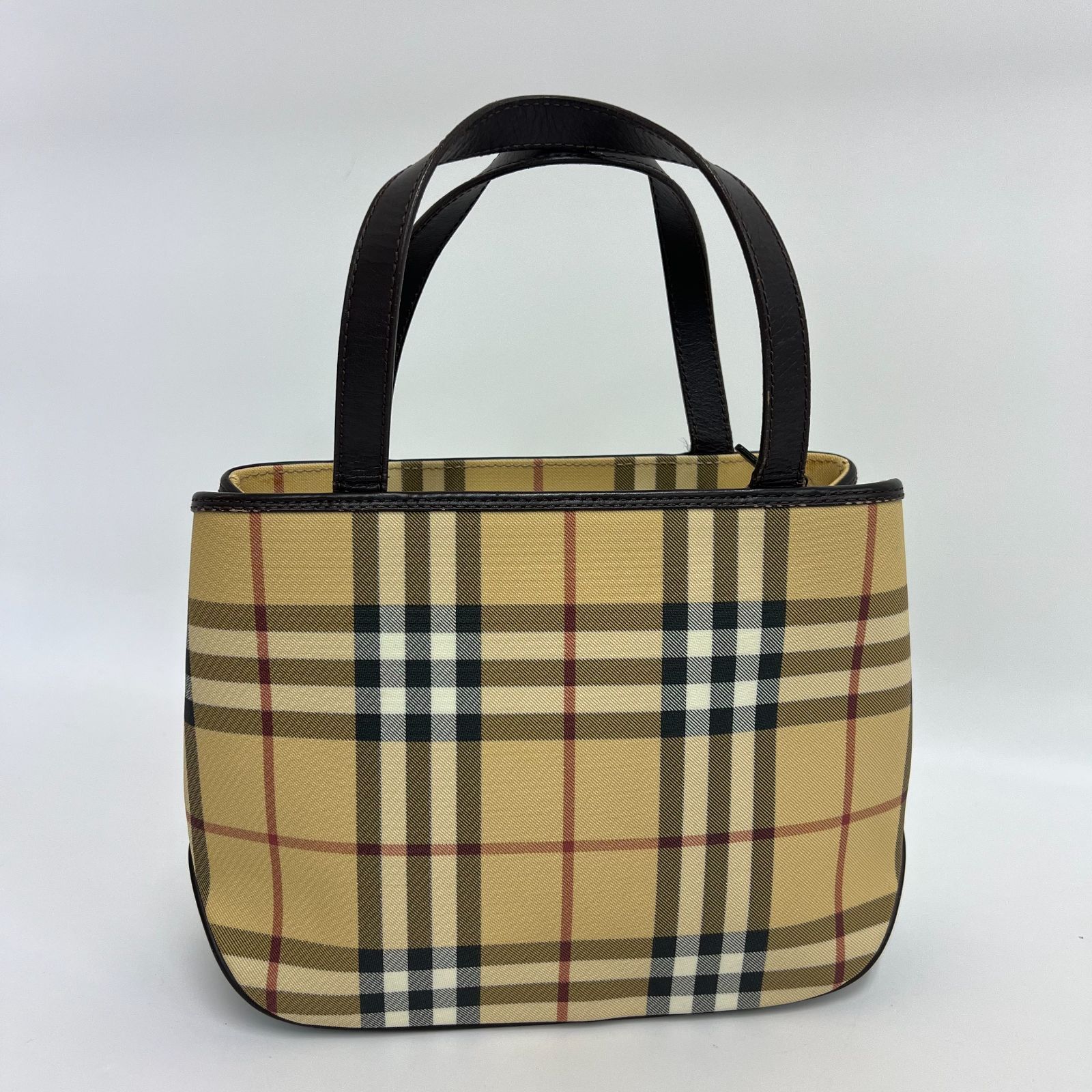 美品】BURBERRY LONDON ハンドバッグ ノバチェック キャンバス レザー