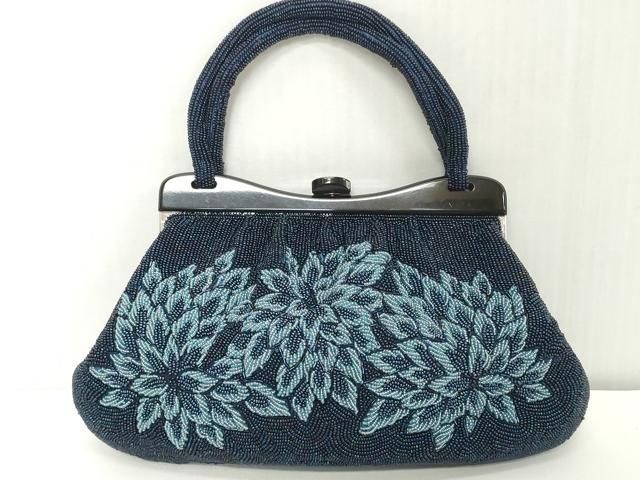 平和屋着物●極上　和装小物　和装バッグ　ビーズバッグ　花　持ち手付き　がま口　レトロ　逸品　DZAA12271kh6