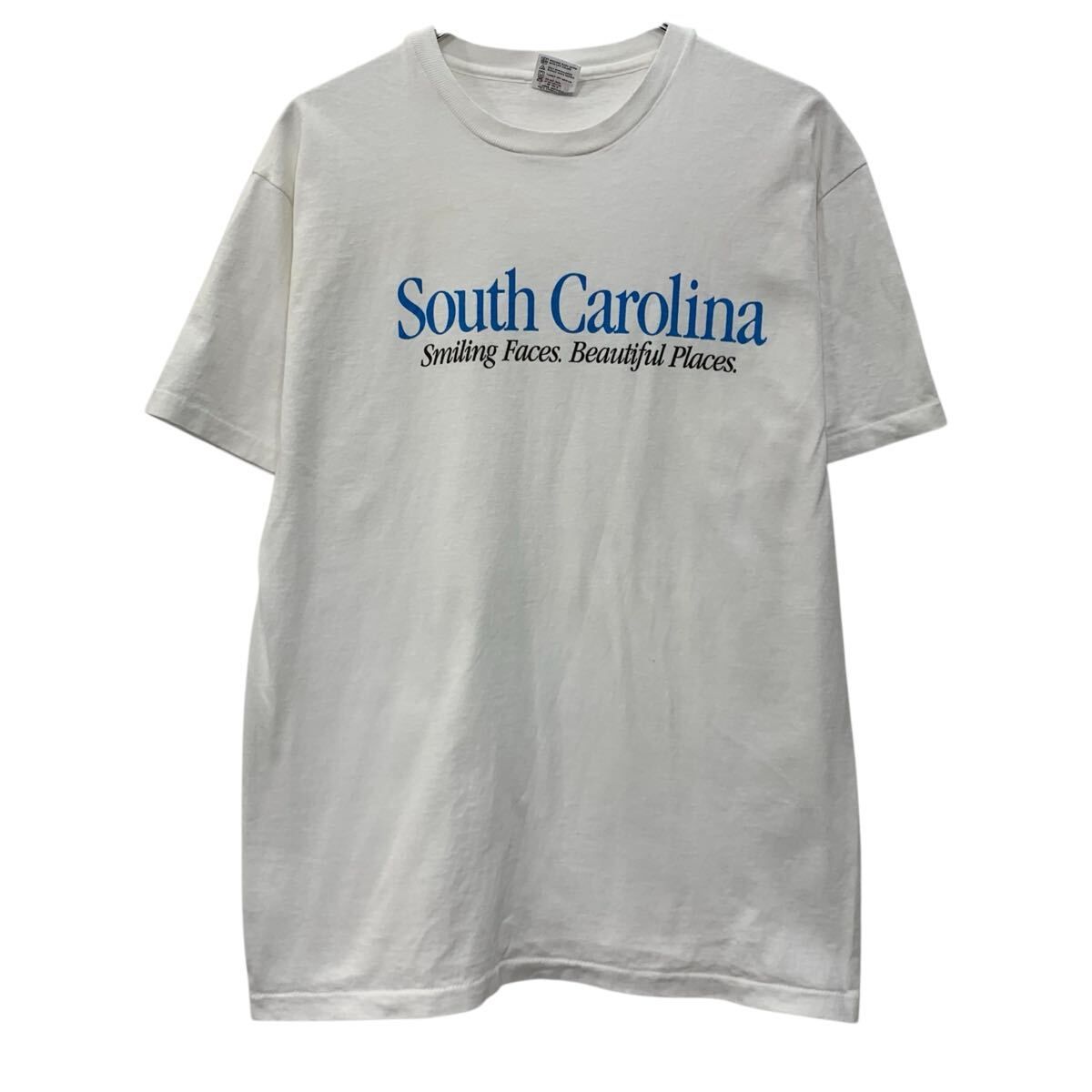 90s USA製 anvil 半袖 プリントTシャツ L ホワイト アンビル プルオーバー 90年代 ビッグプリント カットソー 夏物 a808-5129