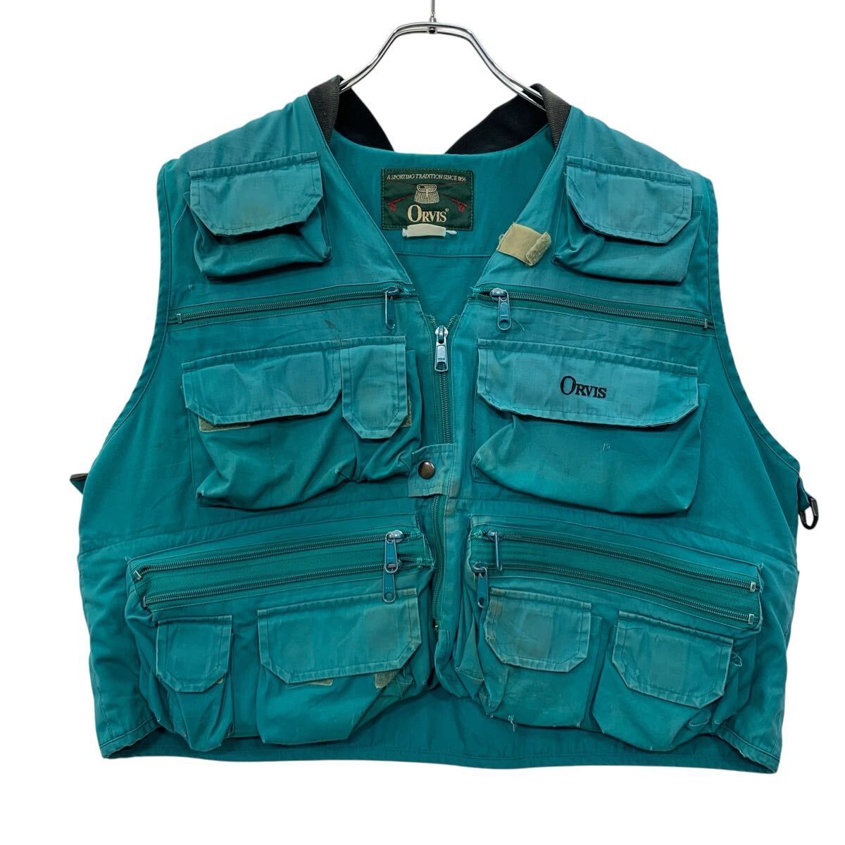 90s ORVIS フィッシングベスト M～ ターコイズグリーン オービス ジップアップ 90年代 マルチポケット ワンポイント アウトドア a808-5135 6,776円