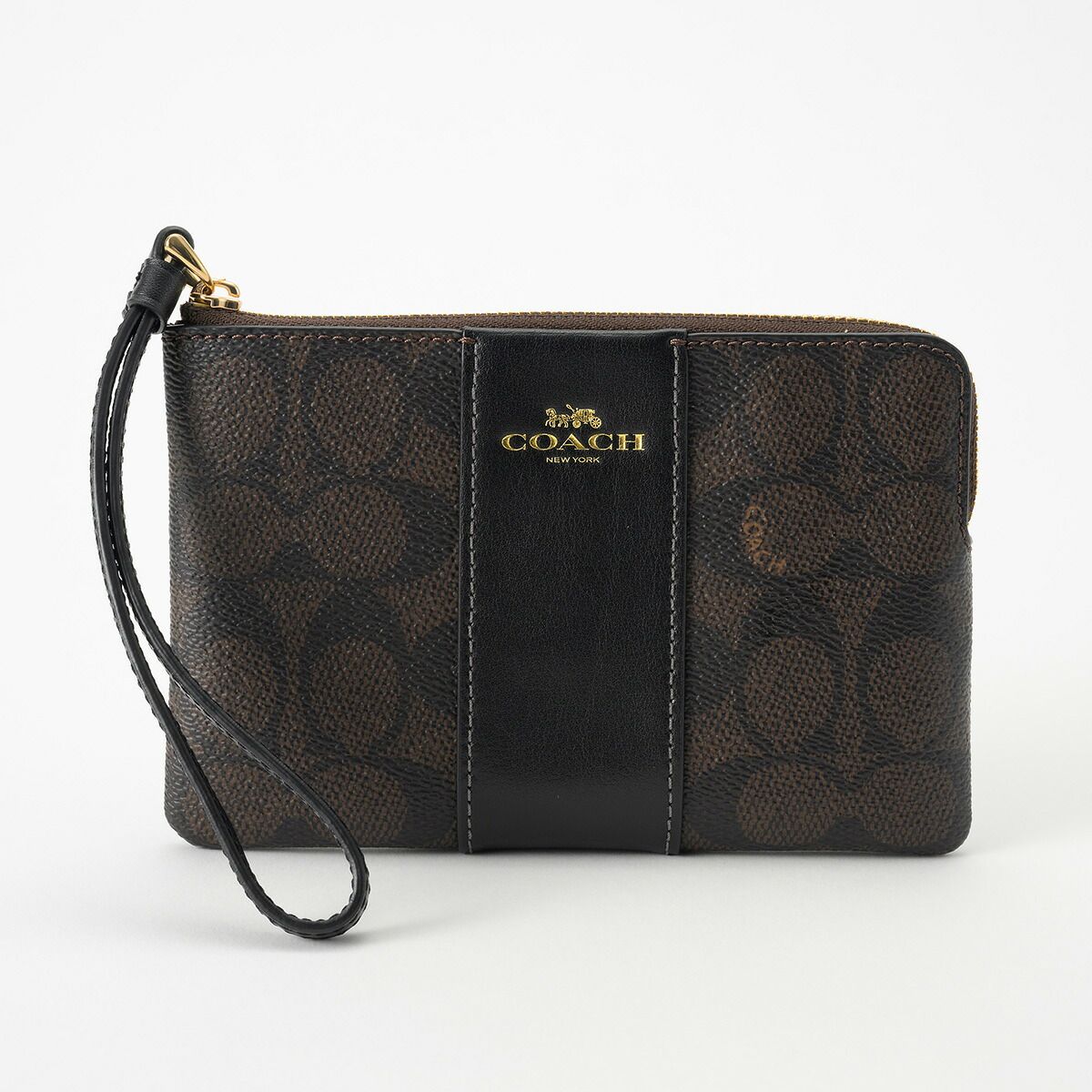 新品 コーチ COACH ポーチ コーナー ジップ リストレット ウォルナット/ブラック