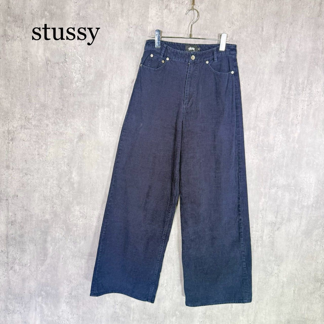 『stussy』ステューシー(M)コーデュロイワイドパンツ ネイビー