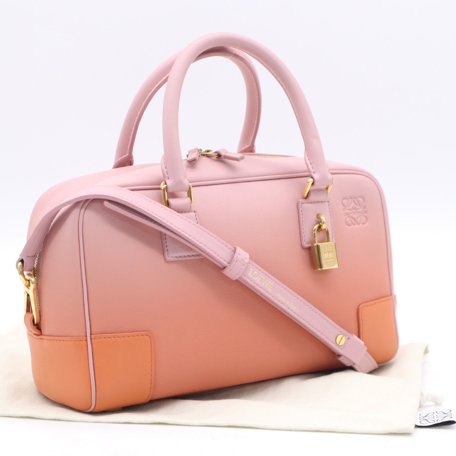 ★3日以内返品可★ 美品 LOEWE ロエベ レザー アマソナ23 ダークコーラルリーフ ダリア A039N07X07 2wayハンドバッグ ピンク オレンジ レザー レディース 89,227円