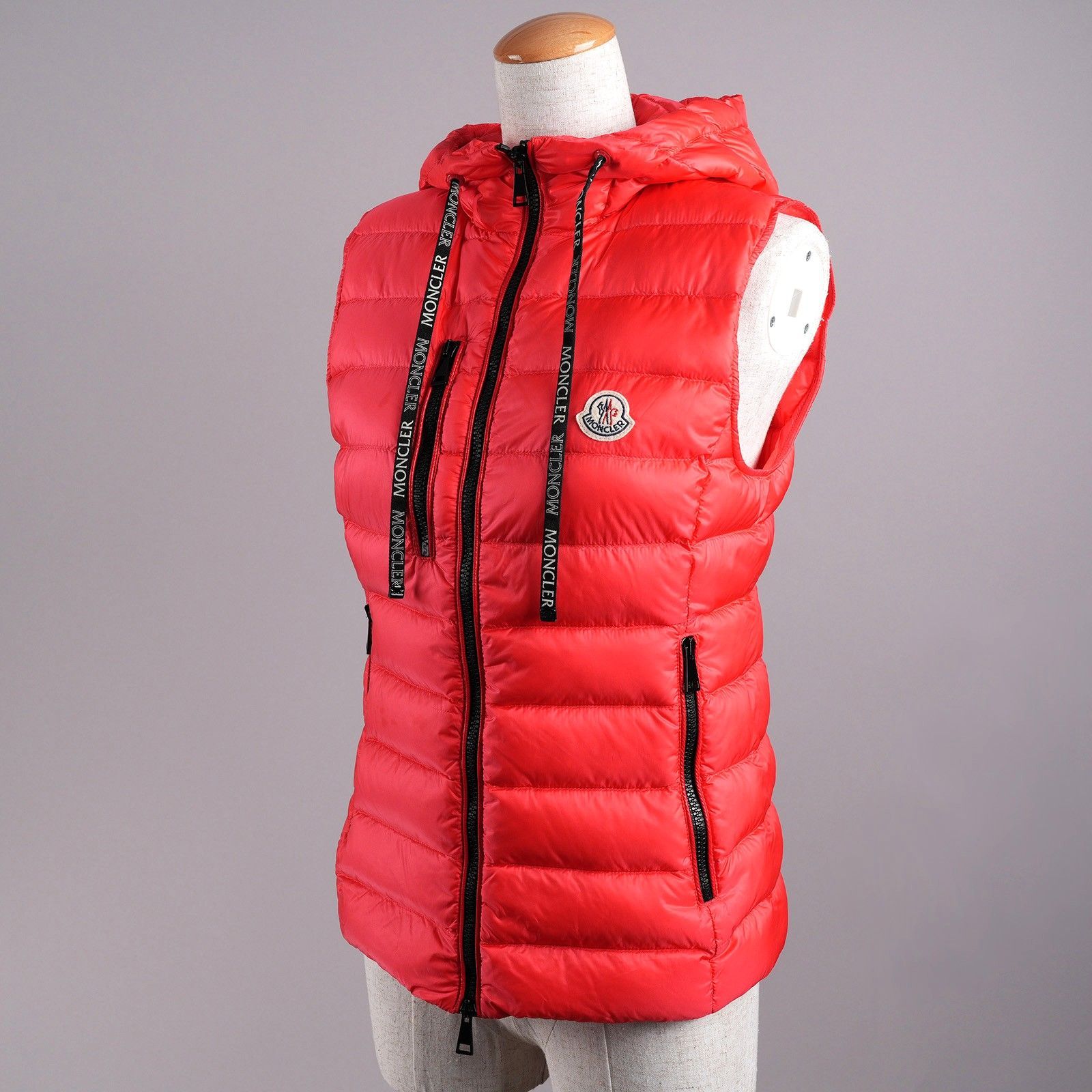 MONCLER モンクレール SUCRETTE シュクレット レディース フード付き ロング ダウンベスト サイズ1 レッド 赤 ロゴ